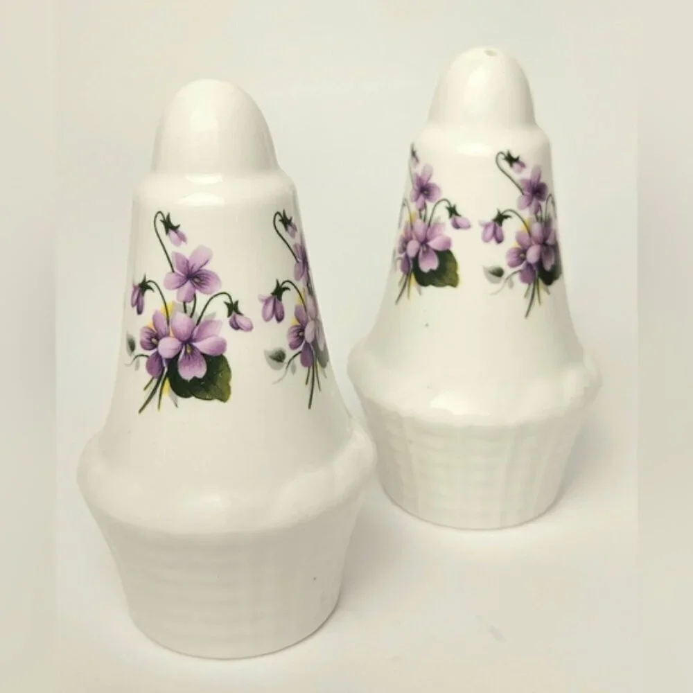 Vintage Sanford Fine Bone China Violet Salt and Pepper Shakers England